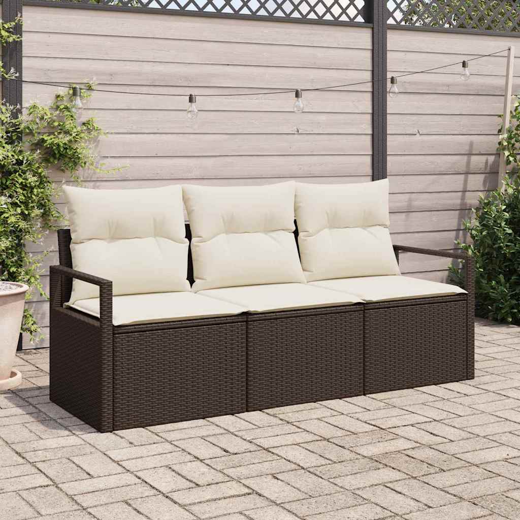 Conjunto de Sofá de Jardim 3 pcs Marrom e Branco vime PE