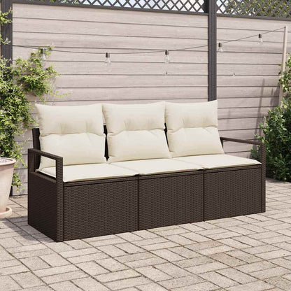 Conjunto de Sofá de Jardim 3 pcs Marrom e Branco vime PE