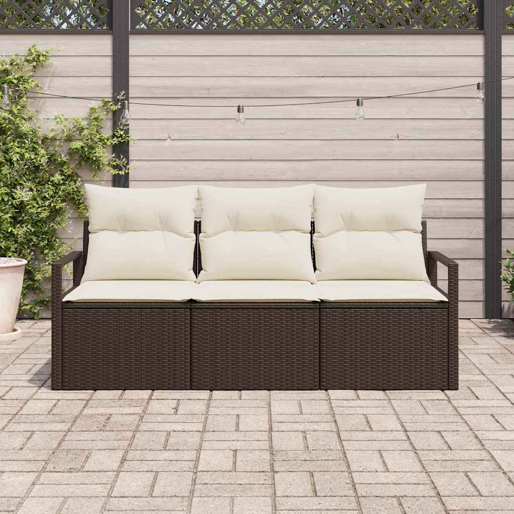 Conjunto de Sofá de Jardim 3 pcs Marrom e Branco vime PE