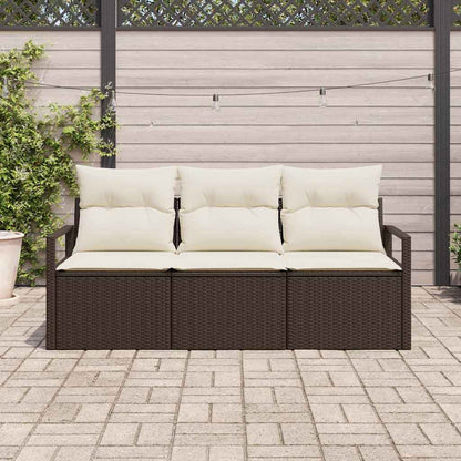 Conjunto de Sofá de Jardim 3 pcs Marrom e Branco vime PE