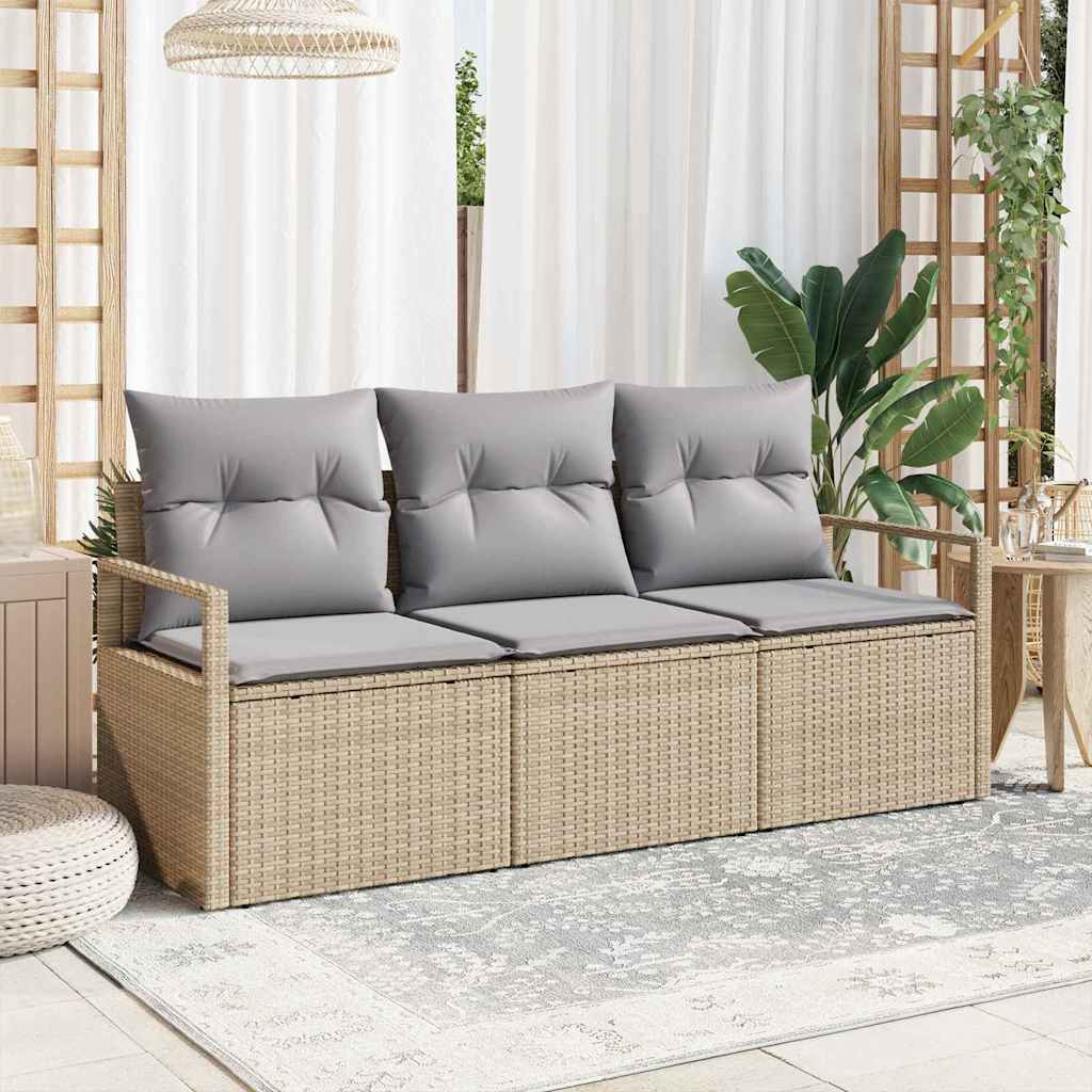 Conjunto de Sofá de Jardim 3 pcs Bege e Cinza Claro vime PE