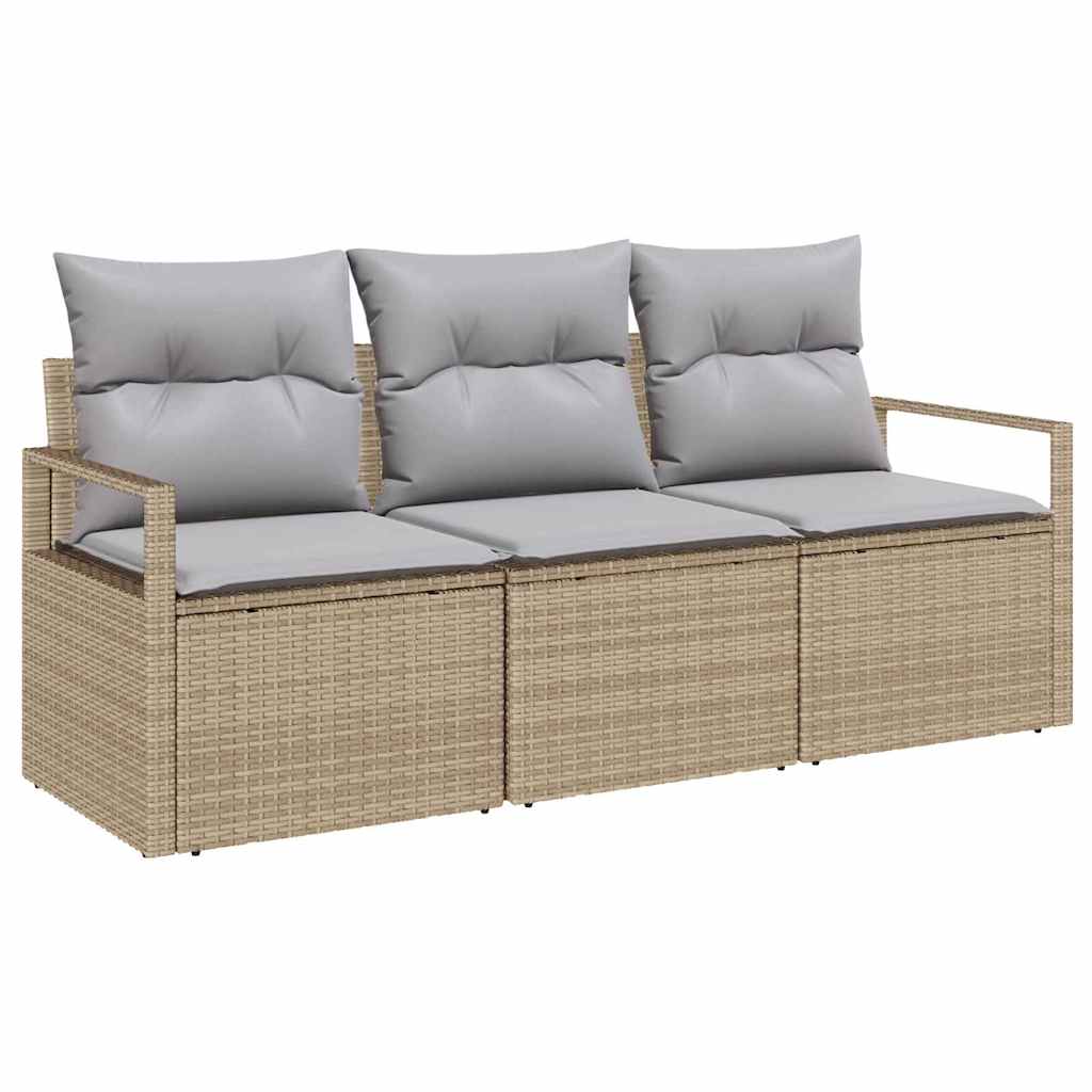 Conjunto de Sofá de Jardim 3 pcs Bege e Cinza Claro vime PE