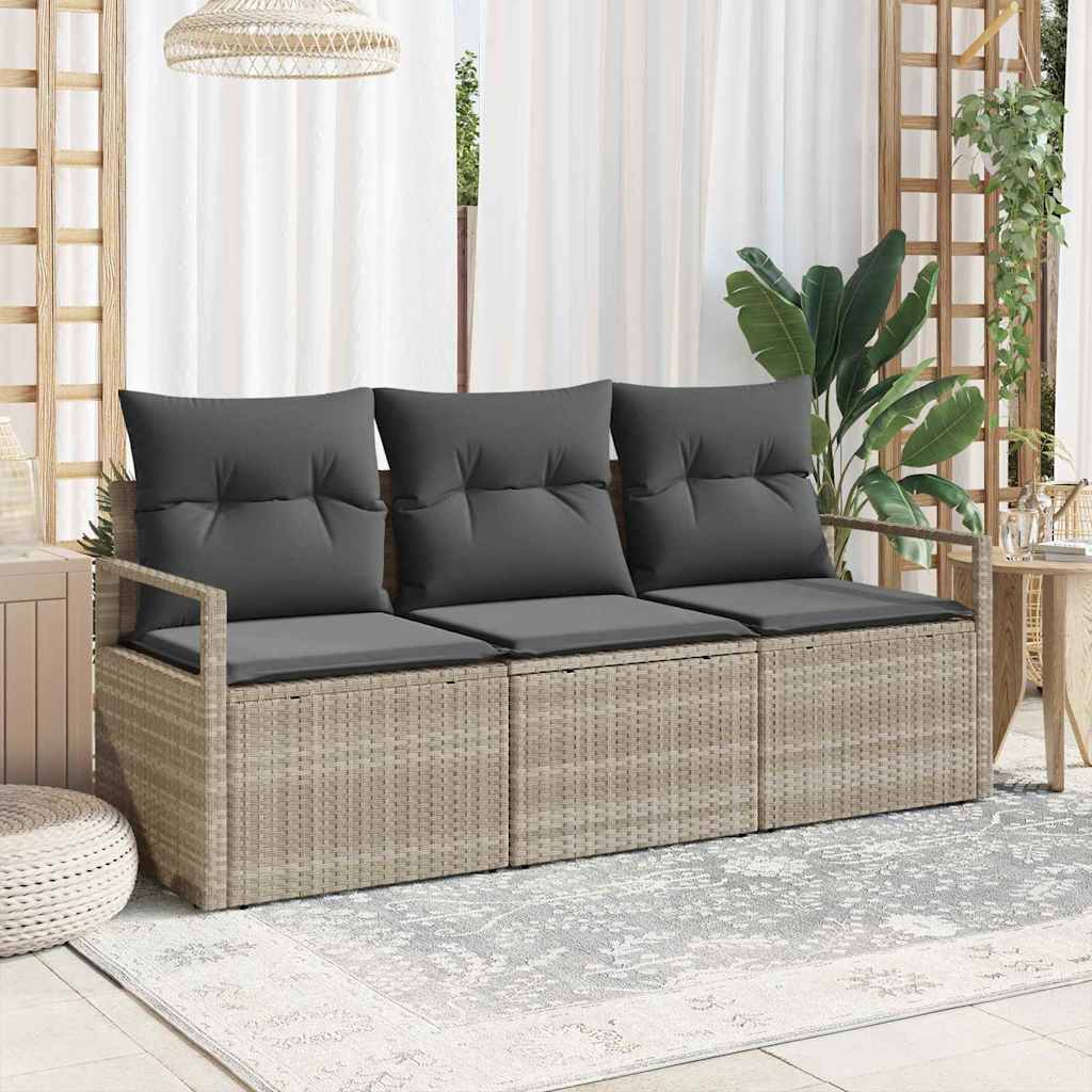 Conjunto de Sofá de Jardim com almofada 3 pcs Cinzento-claro