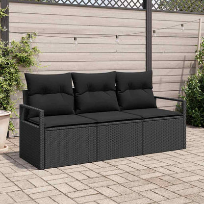Conjunto de Sofá de Jardim com almofada 3 pcs Preto vime PE