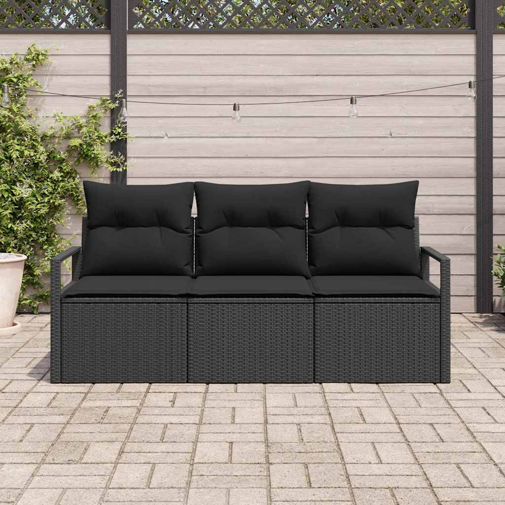 Conjunto de Sofá de Jardim com almofada 3 pcs Preto vime PE