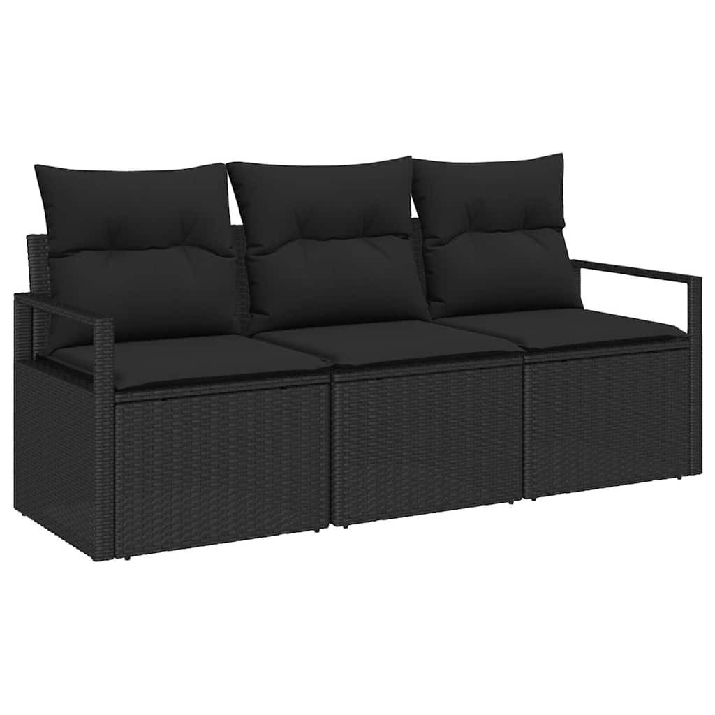 Conjunto de Sofá de Jardim com almofada 3 pcs Preto vime PE