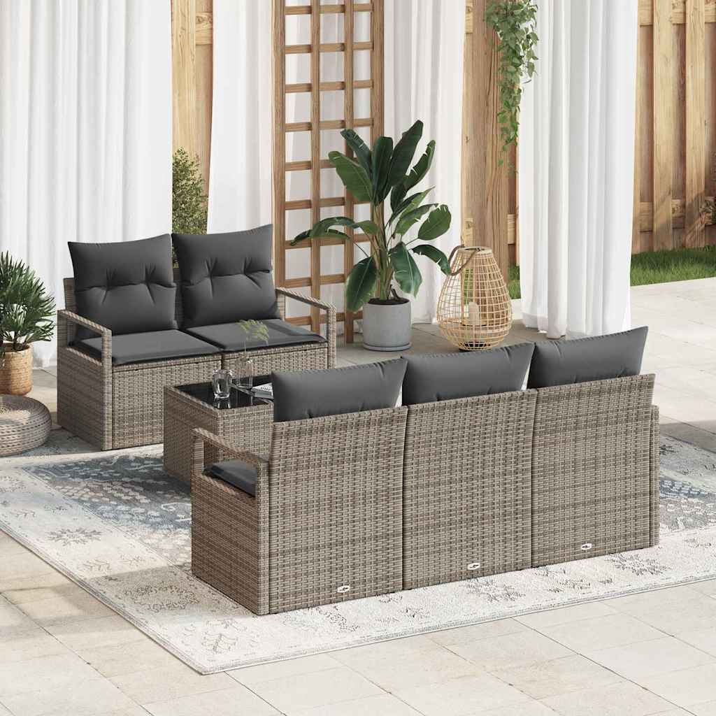 Conjunto de Sofá de Jardim com almofada 6 pcs Cinzeto vime PE