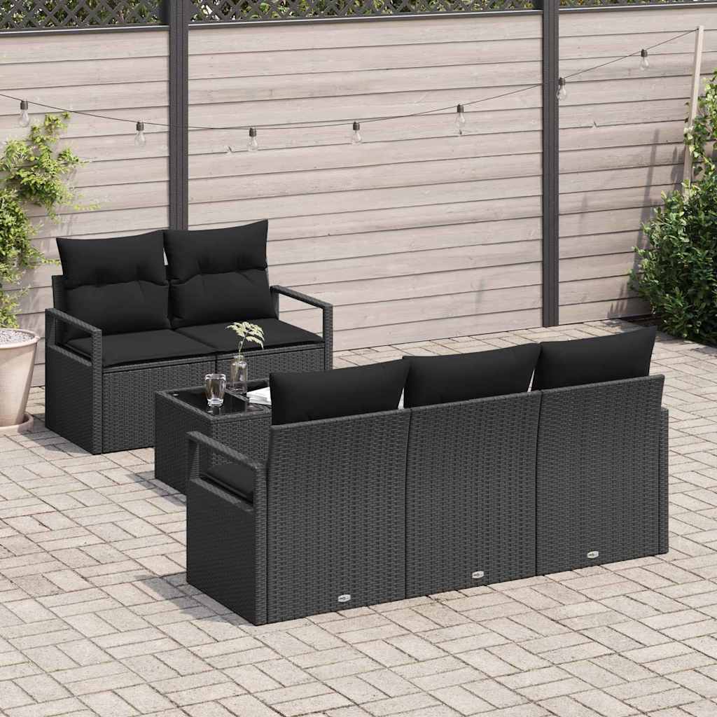 Conjunto de Sofá de Jardim com almofada 6 pcs Preto vime PE