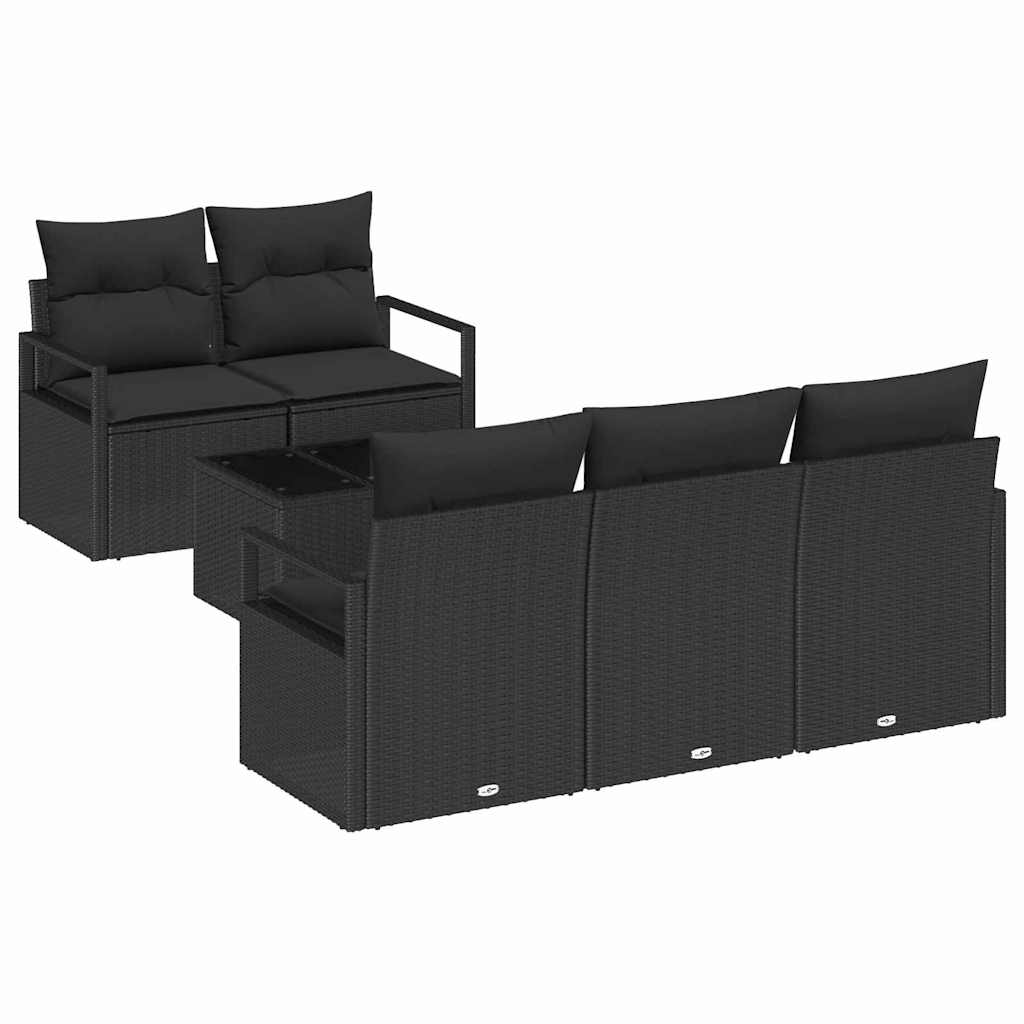 Conjunto de Sofá de Jardim com almofada 6 pcs Preto vime PE