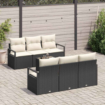 Conjunto de Sofá de Jardim 7 pcs Preto e Creme vime PE