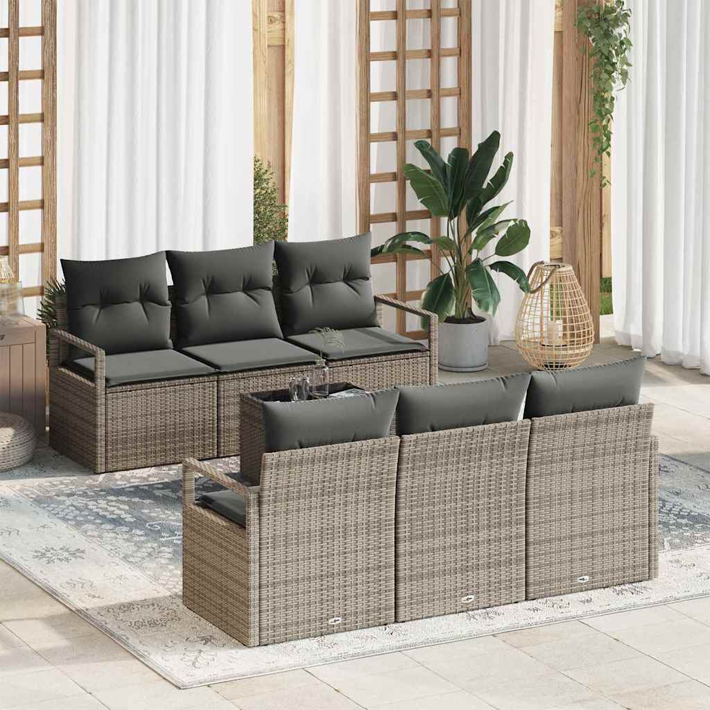 Conjunto de Sofá de Jardim com almofada 7 pcs Cinzeto vime PE