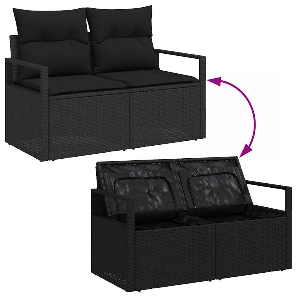 Conjunto de Sofá de Jardim 7 pcs Preto Rattan e Aço e Vidro