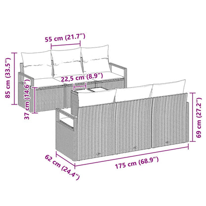 Conjunto de Sofá de Jardim 7 pcs Preto Rattan e Aço e Vidro