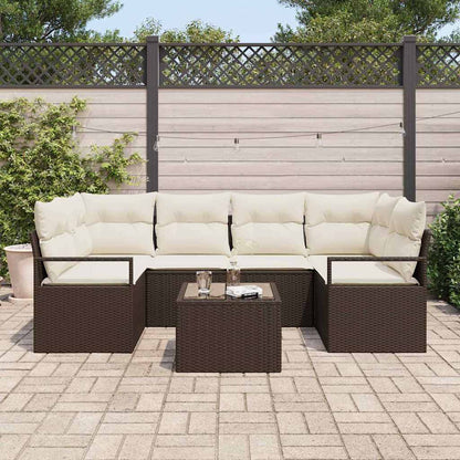 Conjunto de Sofá de Jardim com almofada 7 pcs Marrom e Creme
