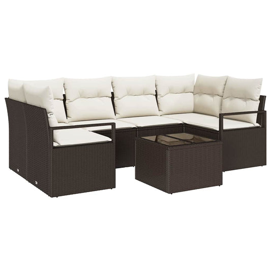 Conjunto de Sofá de Jardim com almofada 7 pcs Marrom e Creme
