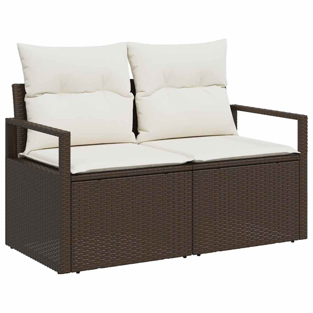 Conjunto de Sofá de Jardim com almofada 7 pcs Marrom e Creme