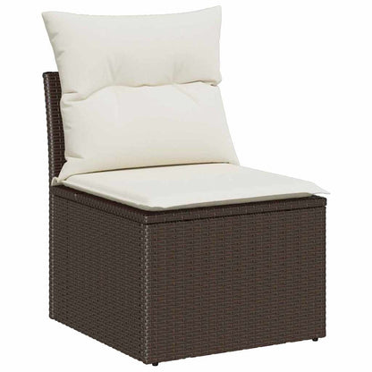 Conjunto de Sofá de Jardim com almofada 7 pcs Marrom e Creme