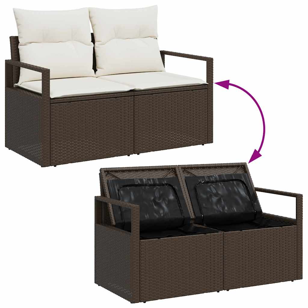 Conjunto de Sofá de Jardim com almofada 7 pcs Marrom e Creme