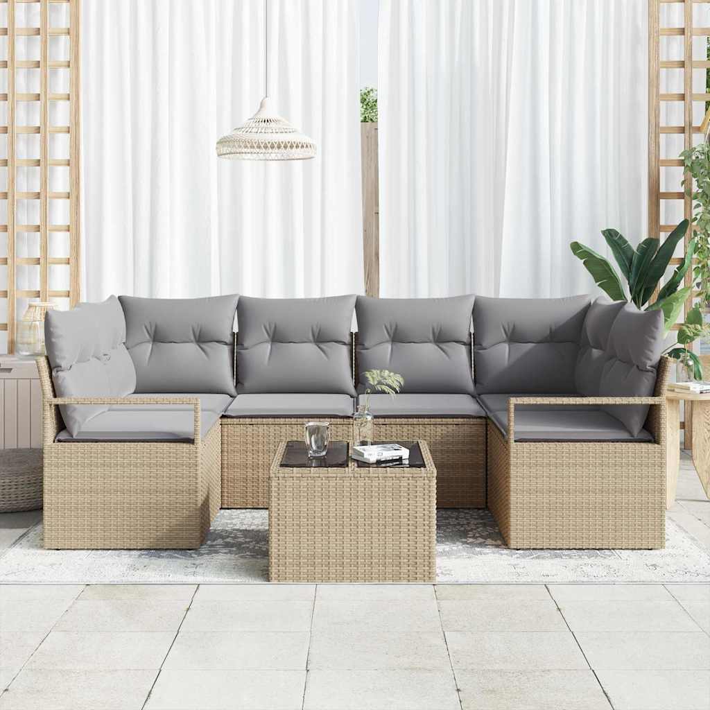 Conjunto de Sofá de Jardim com almofada 7 pcs Bege e Cinza