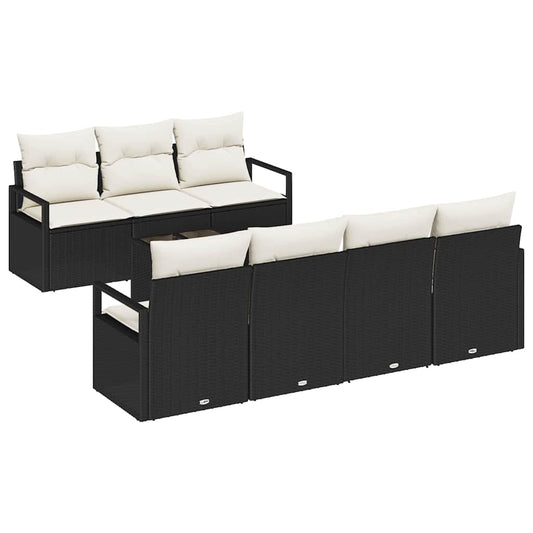 Conjunto de Sofá de Jardim com almofada 8 pcs Preto e Creme