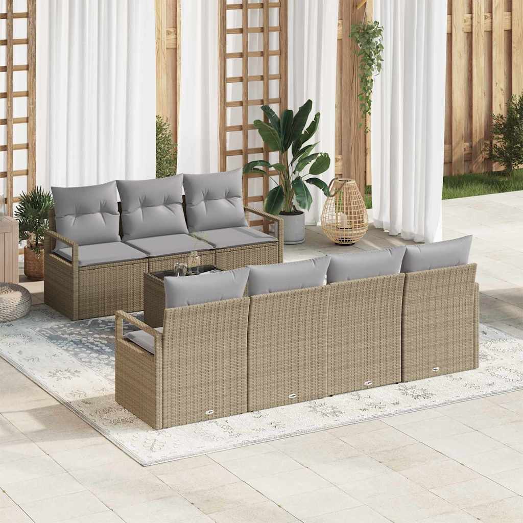 Conjunto de Sofá de Jardim 8 pcs Bege, Cinza 55 x 55 x 37 cm