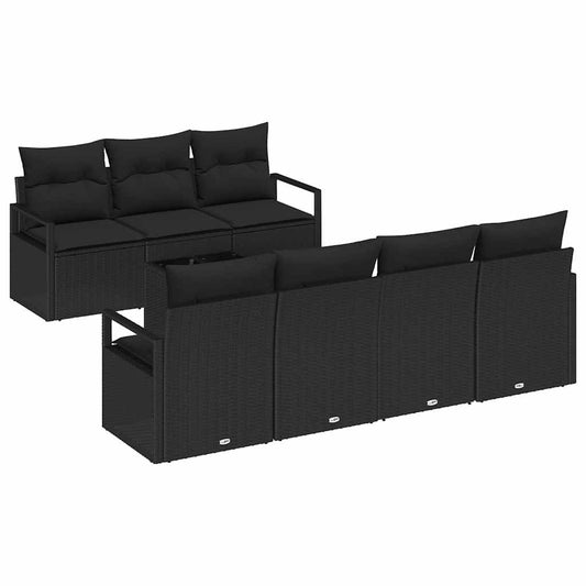 Conjunto de Sofá de Jardim 8 pcs Preto Rattan e Aço e Vidro