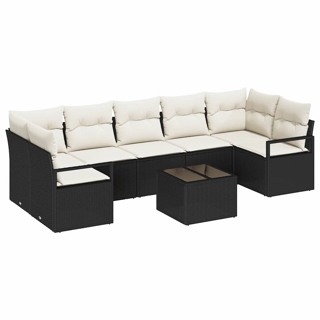 Conjunto de Sofá de Jardim com almofada 8 pcs Preto e Creme