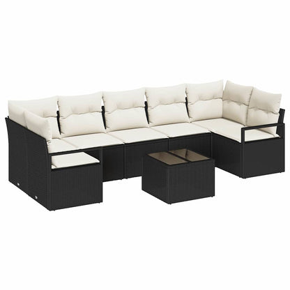 Conjunto de Sofá de Jardim com almofada 8 pcs Preto e Creme
