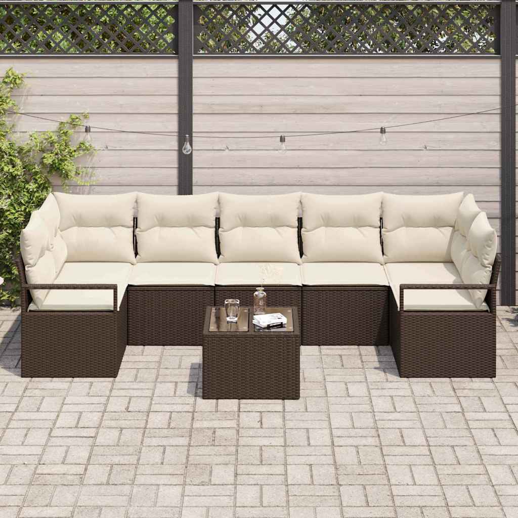 Conjunto de Sofá de Jardim com almofada 8 pcs Marrom e Creme