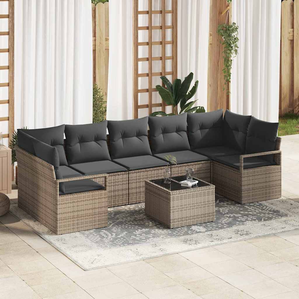 Conjunto de Sofá de Jardim 8 pcs Cinzeto Rattan e Aço e Vidro