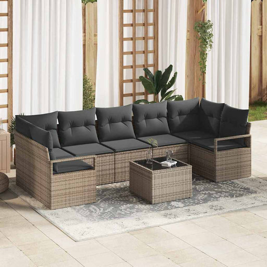 Conjunto de Sofá de Jardim 8 pcs Cinzeto Rattan e Aço e Vidro