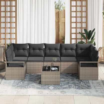 Conjunto de Sofá de Jardim 8 pcs Cinzeto Rattan e Aço e Vidro