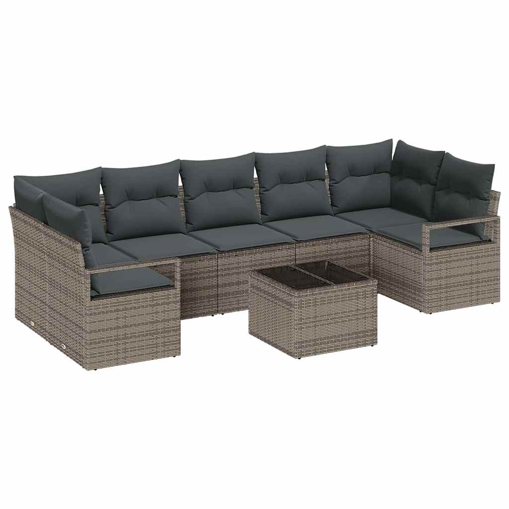 Conjunto de Sofá de Jardim 8 pcs Cinzeto Rattan e Aço e Vidro