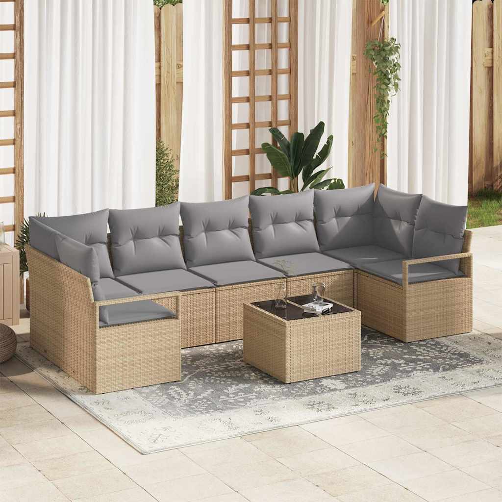 Conjunto de Sofá de Jardim com almofada 8 pcs Bege e Cinza