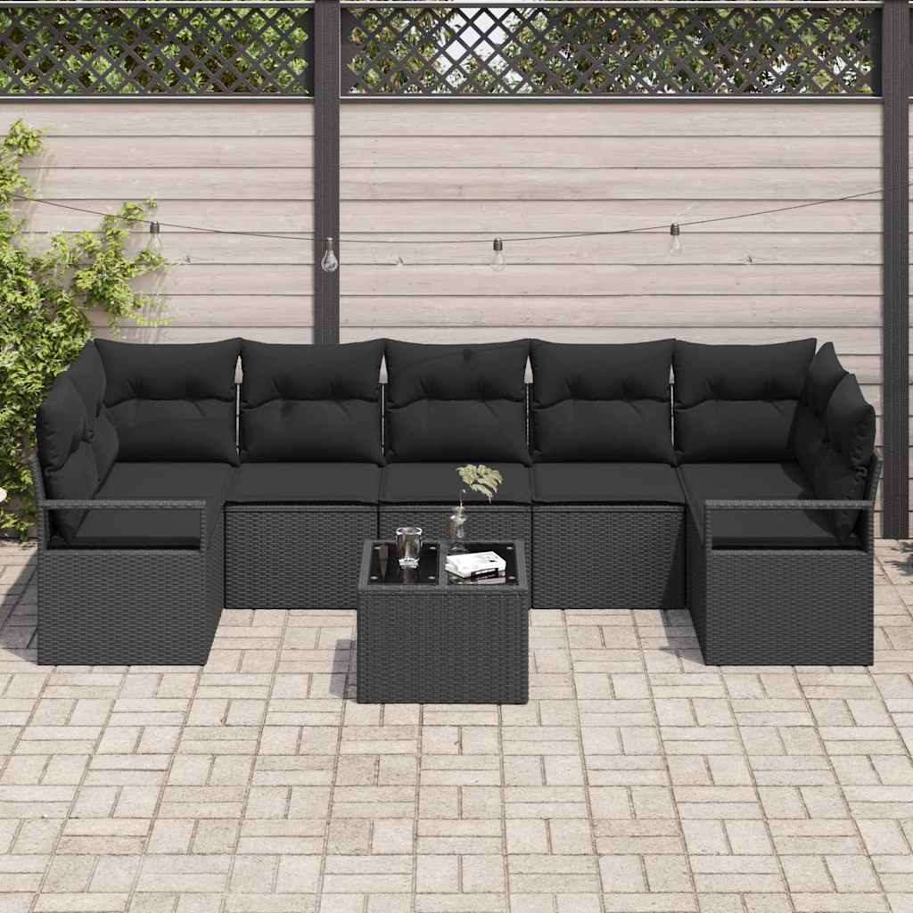 Conjunto de Sofá de Jardim 8 pcs Preto Rattan e Aço e Vidro