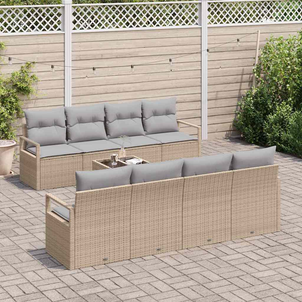 Conjunto de Sofá de Jardim 9 pcs Bege e Cinza vime PE