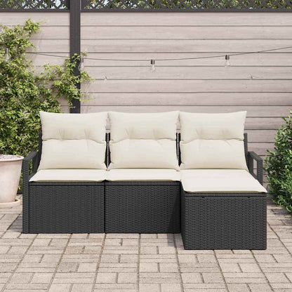Conjunto de Sofá de Jardim com almofada 4 pcs Preto e Creme