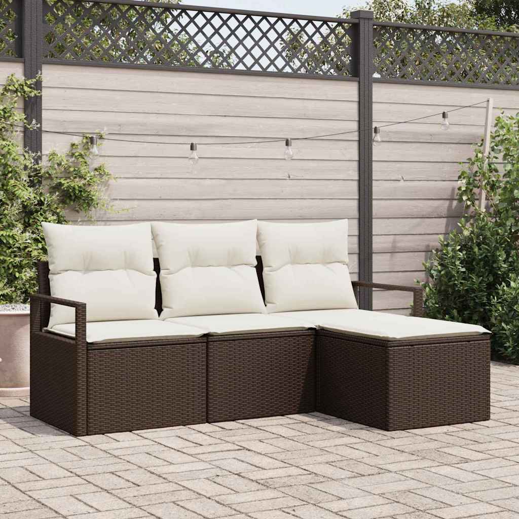 Conjunto de Sofá de Jardim com almofada 4 pcs Marrom e Creme