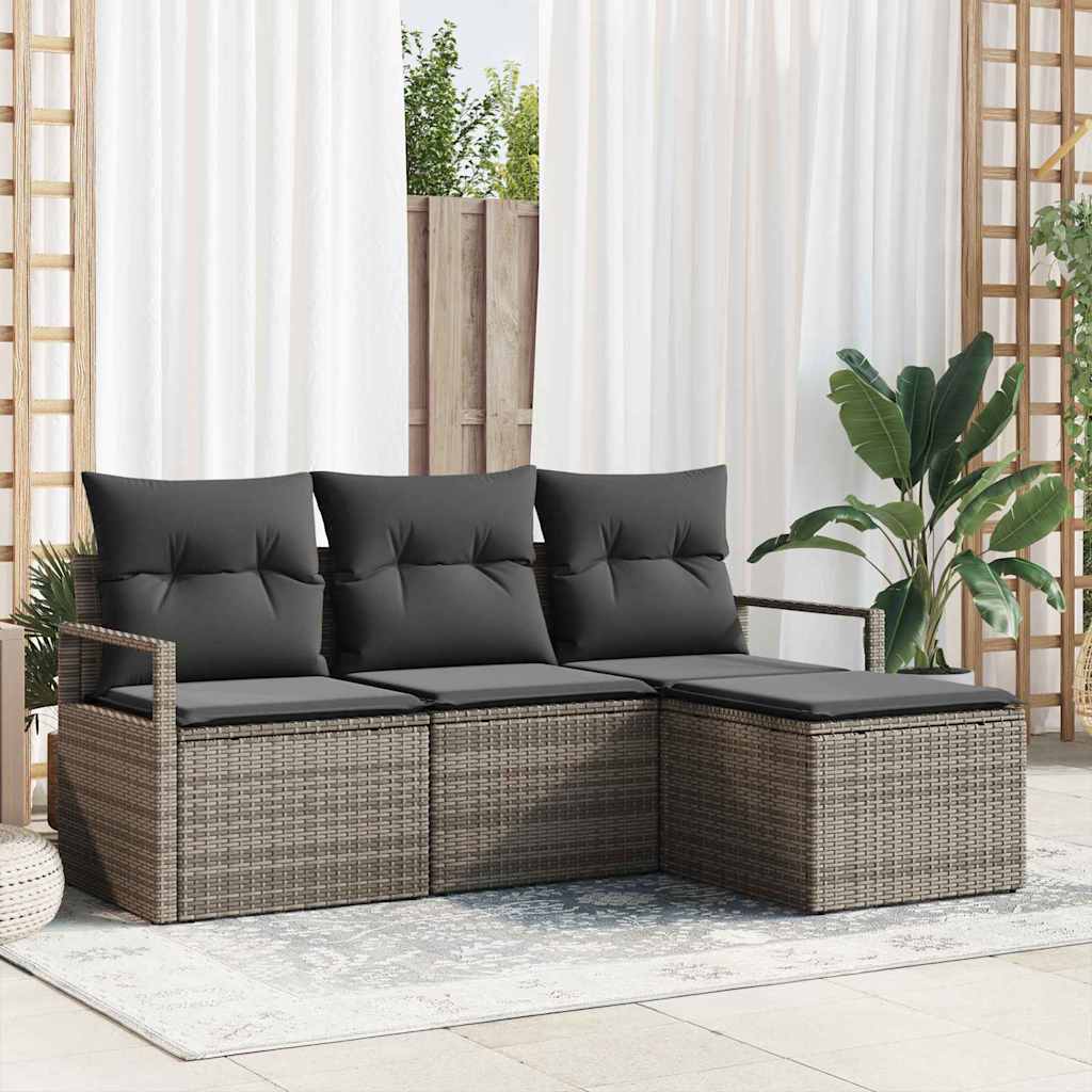 Conjunto de Sofá de Jardim com almofada 4 pcs Cinzeto