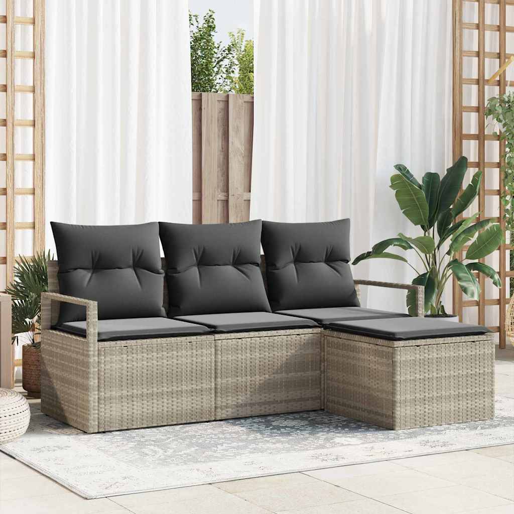 Conjunto de Sofá de Jardim com almofada 4 pcs Cinzento-claro