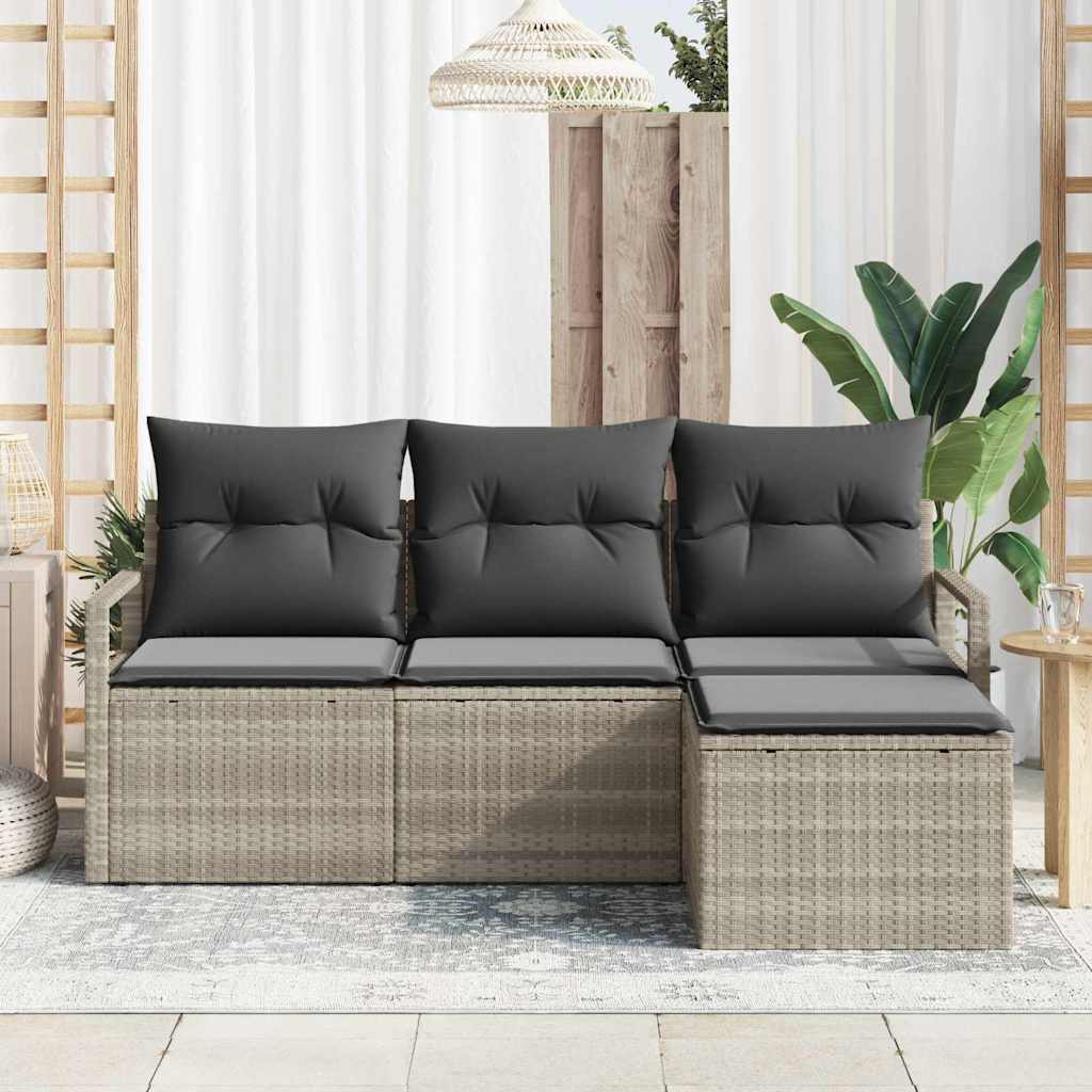 Conjunto de Sofá de Jardim com almofada 4 pcs Cinzento-claro