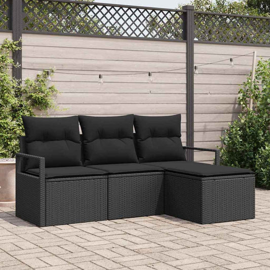 Conjunto de Sofá de Jardim com almofada 4 pcs Preto