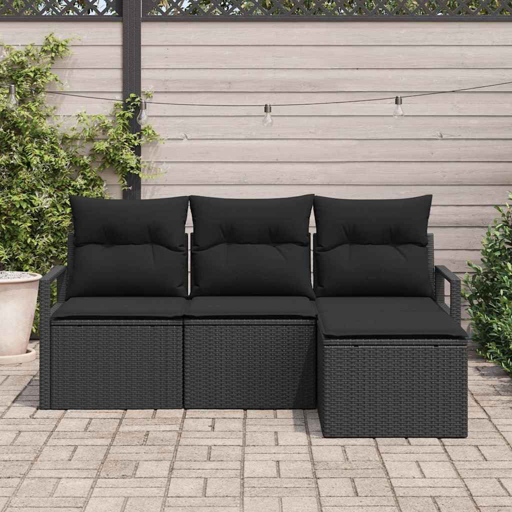 Conjunto de Sofá de Jardim com almofada 4 pcs Preto