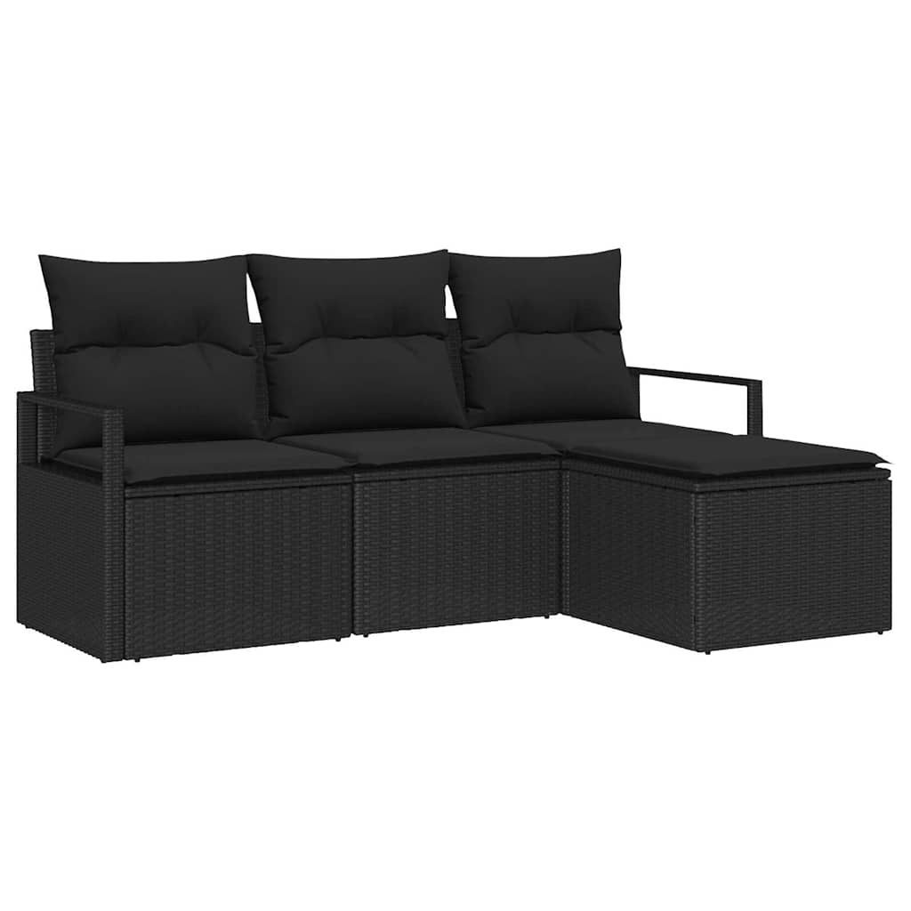 Conjunto de Sofá de Jardim com almofada 4 pcs Preto