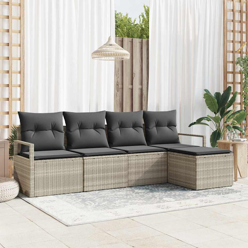 Conjunto de Sofá de Jardim com almofada 5 pcs Cinzento-claro