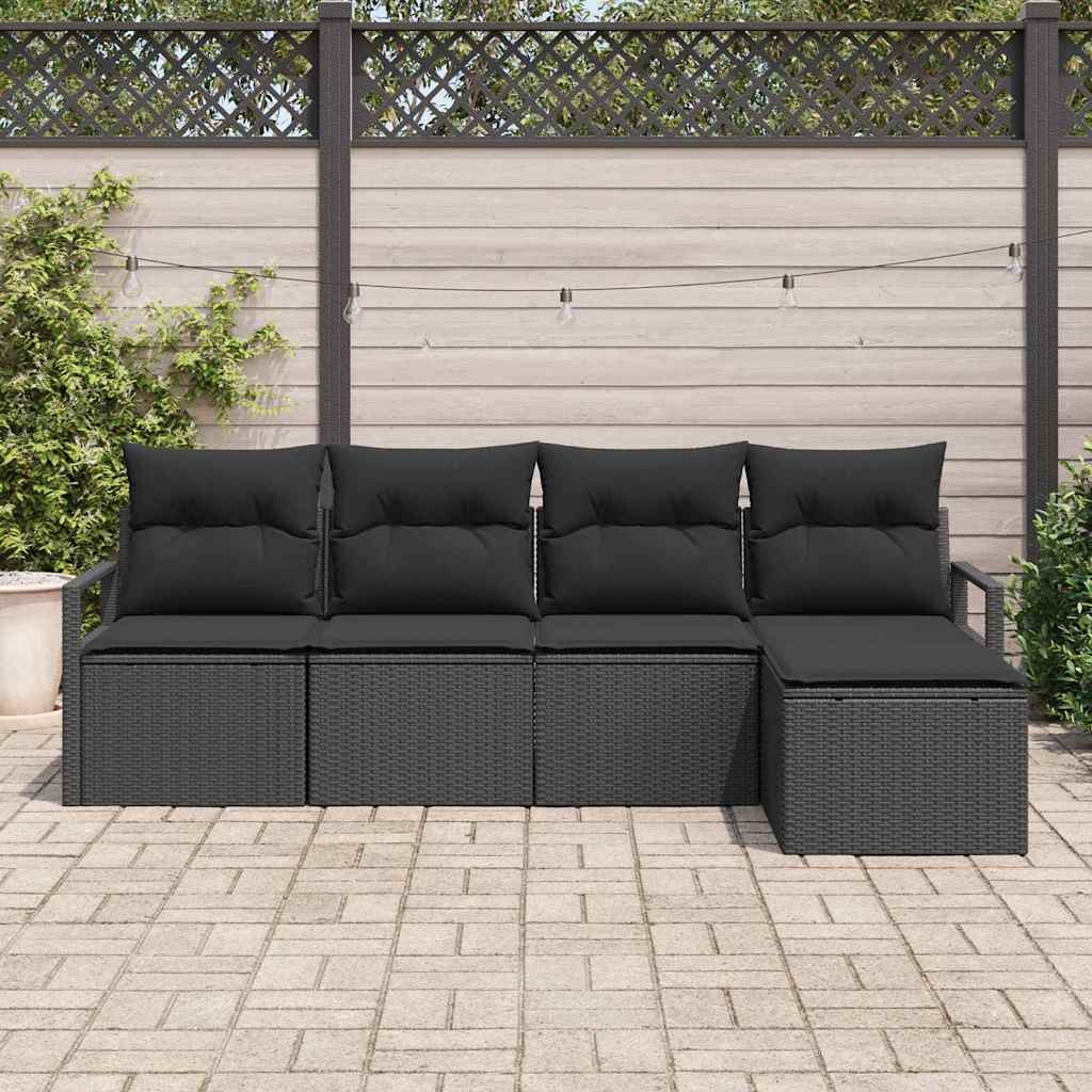 Conjunto de Sofás com almofada 5 pcs Preto vime PE