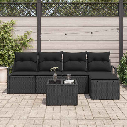 Conjunto de Sofás com almofada 6 pcs Preto vime PE