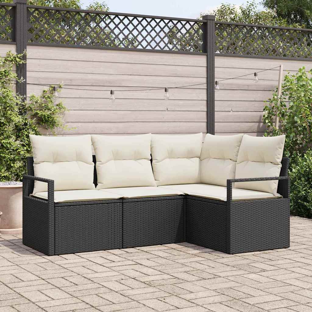 Conjunto de Sofá de Jardim com almofada 4 pcs Preto e Creme
