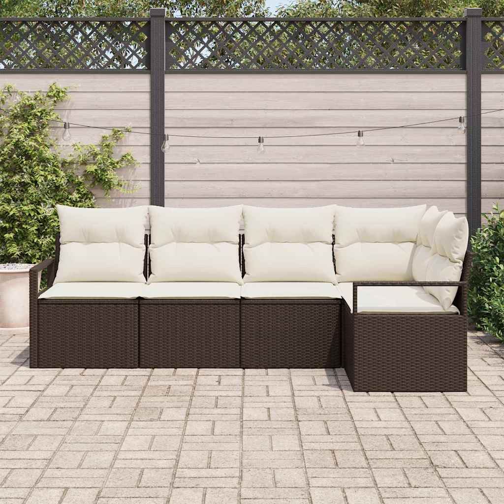 Conjunto de Sofá de Jardim com almofada 5 pcs Marrom e Creme