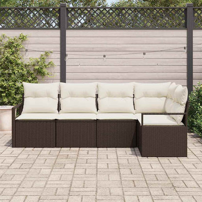 Conjunto de Sofá de Jardim com almofada 5 pcs Marrom e Creme